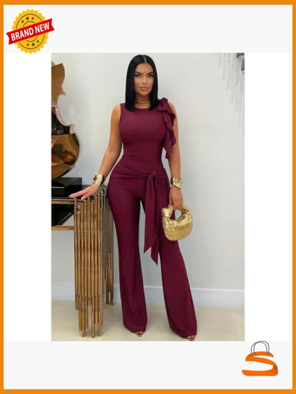 Women's 2 Piece Outfits Ruffle Tank Top & Flare Pants Matching Set Summer - Picture 5 of 7